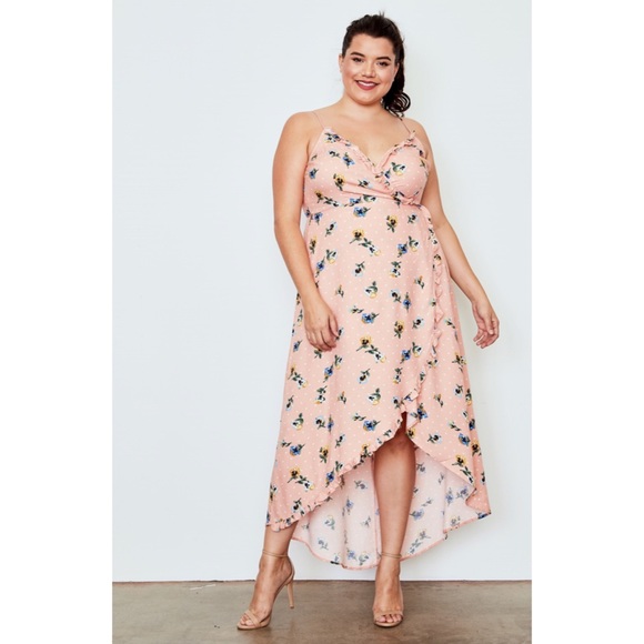 Plus Size Hi-Low Wrap Midi Dress - Picture 1 of 3